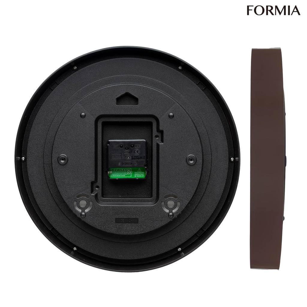 Formia Wood Grain Modern Nighttime Second Hand Stop Interior Clock Radio-Controlled Clock, Silent, Finish, 30.9cm Diameter, Brown, Scandinavian/Cafe
