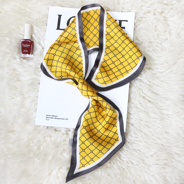 Lazy Gospel knot-free silk scarf with shirt spring and autumn new Korean version cross small scarf women's double-sided