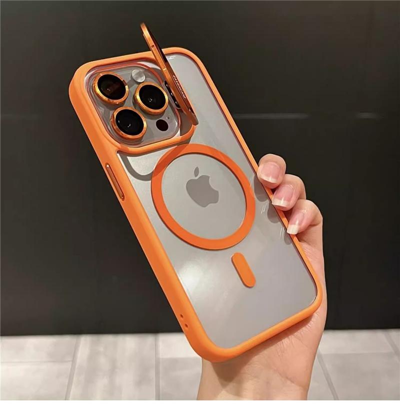For iPhone 16 Pro Max Luxury Magsafe Magnetic Lens Holder Stand Phone Case For iPhone 11 12 13 14 15 Plus 16E Protective Cover