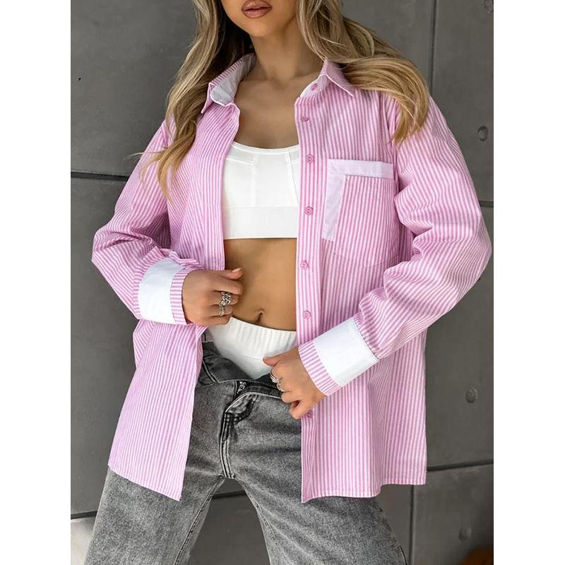 European and American Commuters' Stripes Shirt Loose Straight Style American Street Shirt Coat Inner Wear Ins Style