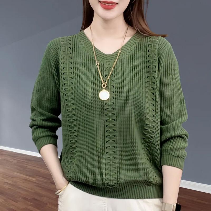V Neck Knitted Sweater Autumn Women's Clothing Foreign Style Inside Solid Color Bottoming Shirt