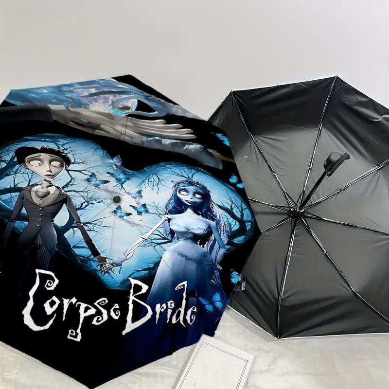 1pc Corpse Bride Automatic Open/Close Umbrella Compact Folding Umbrella with 8-Rib Shaft Lightweight Esign, for Women/Men1179A