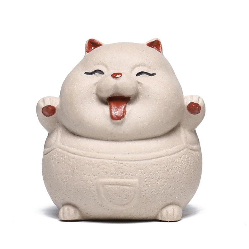 Cute Small Cat Purple Clay Lucky Tea Pet Tea Figurine Household Tea Ceremony Tea Statue Zisha Play Kung Fu Tea Drinkware Craft