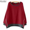 ZANZEA Women Casual Round Neck Long Sleeve Zipper Pullover Sweatshirts
