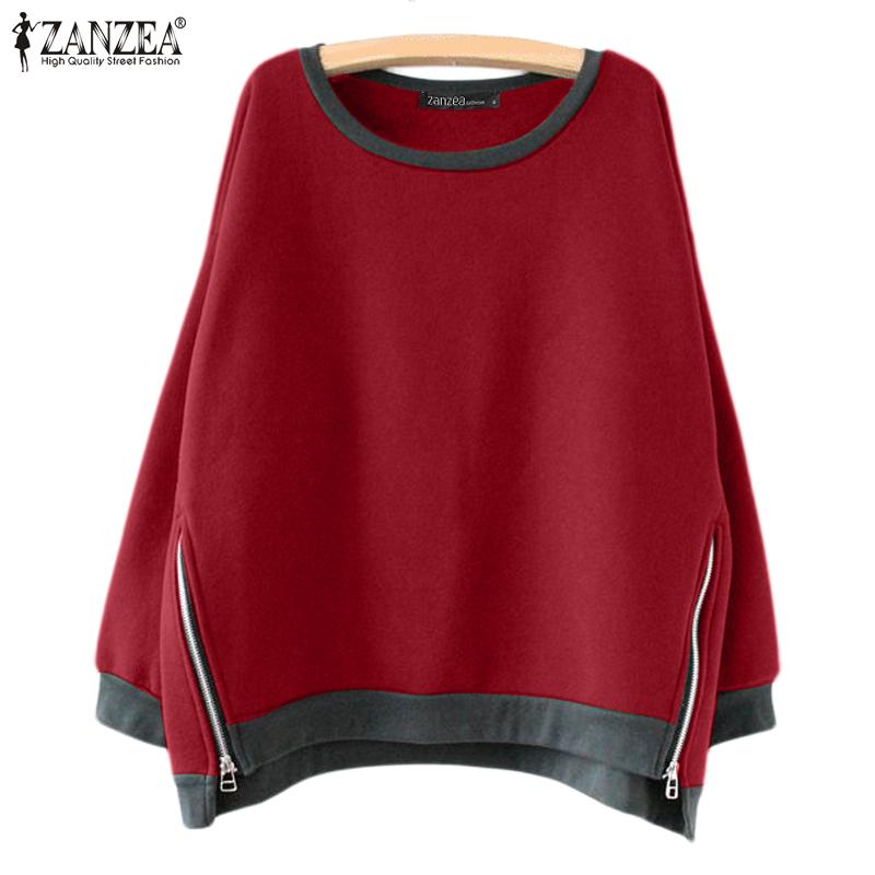 ZANZEA Women Casual Round Neck Long Sleeve Zipper Pullover Sweatshirts