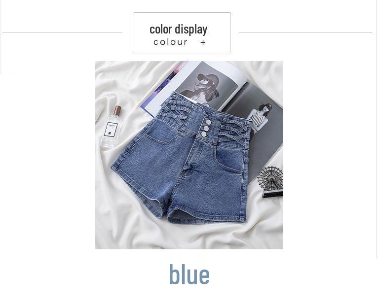 Women's 2025 Summer High-Waisted Denim Shorts: Korean Style, Slimming, Elastic Tummy Control, Bodycon A-Line Design