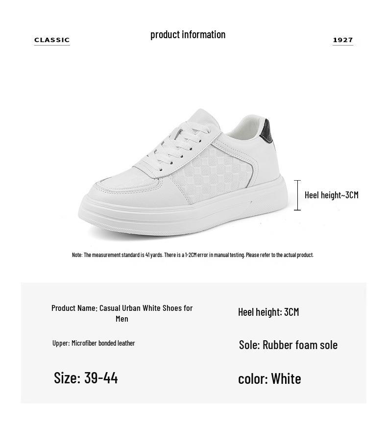 Men's Autumn Breathable Hidden Height Increasing Embossed Sneakers with Thick Soles