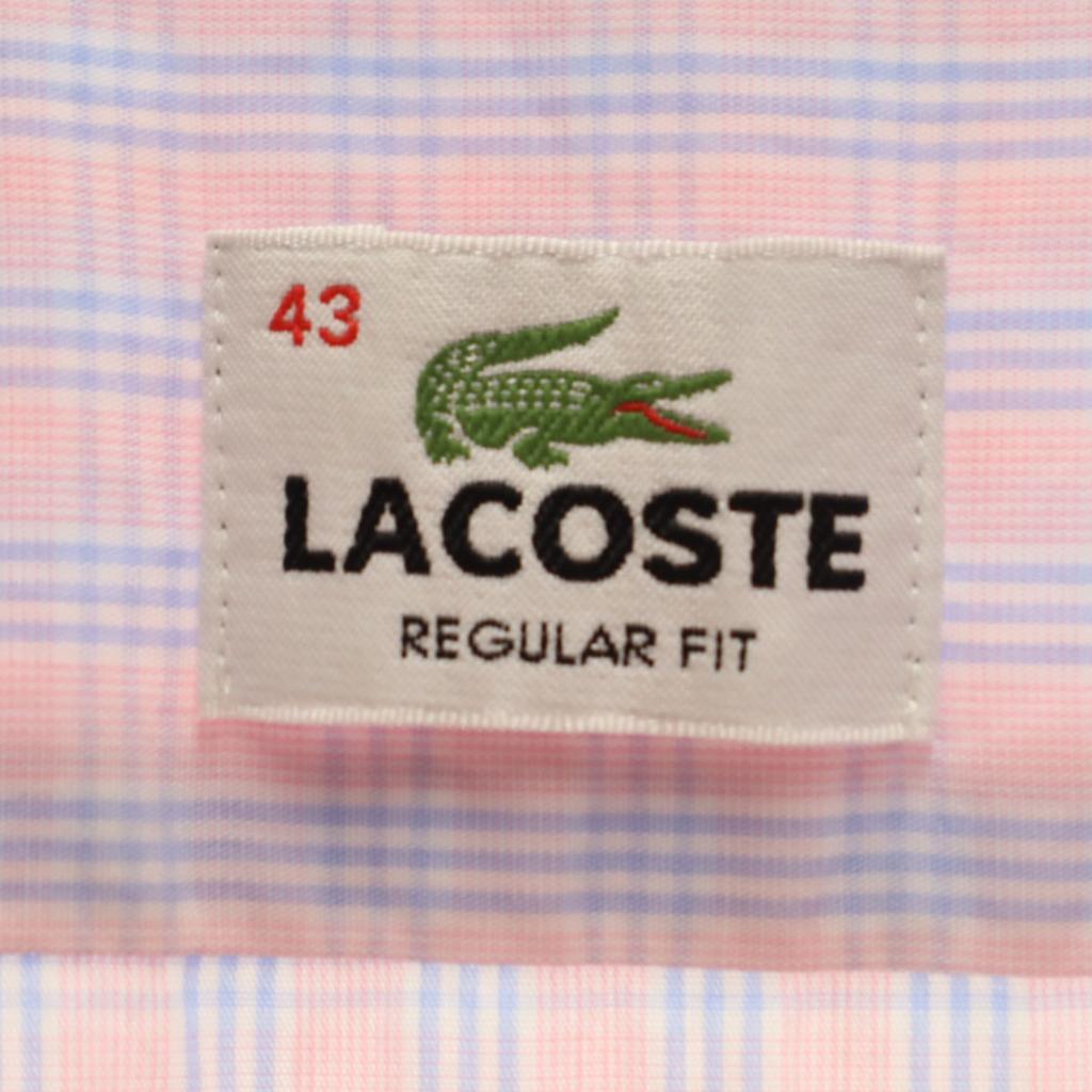 Lacoste Check Pattern Short Sleeve Button Down Shirt 43 Pink Men's Used