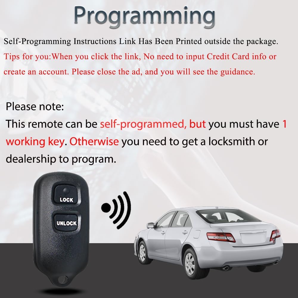 Key Fob Keyless Entry Fits for Toyota Highlander Tundra RAV4 Tacoma Scion XA XB 2001 2002 2003 2004 2005 2006 2007 Remote Control Replacement