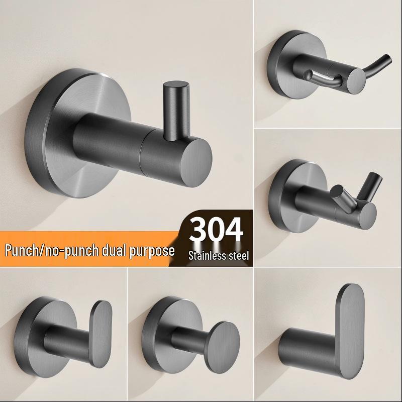 Gunmetal Grey Punch-Free 304 Stainless Steel Wall-Mounted Coat and Hat Hook