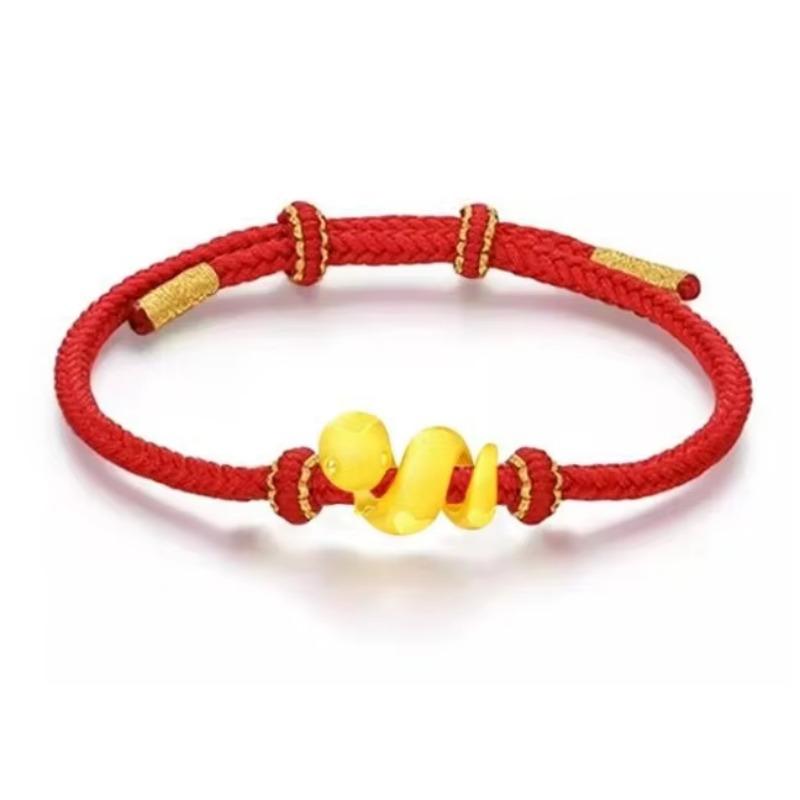 

Милый браслет на удачу из золотых бусин со знаком зодиака змея для женщин, плетеный браслет дружбы, новогодние украшения ручной работы, регулируемые one size