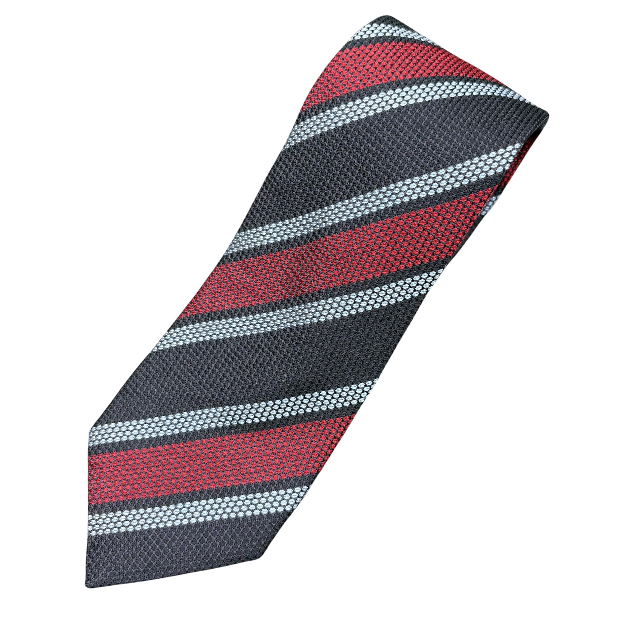 Matsumoto Co., Ltd. 100% Silk Striped Tie, Made in Italy, NavyRedSax Blue