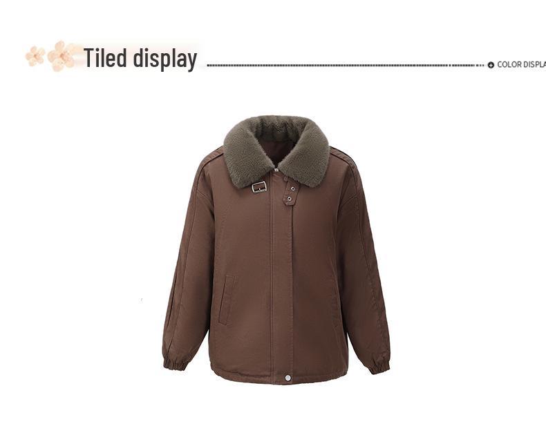 Stylish Velvet-Lined Winter Parka for Middle-Aged and Elderly Women - Warm, Thickened, Cotton Lapel Jacket