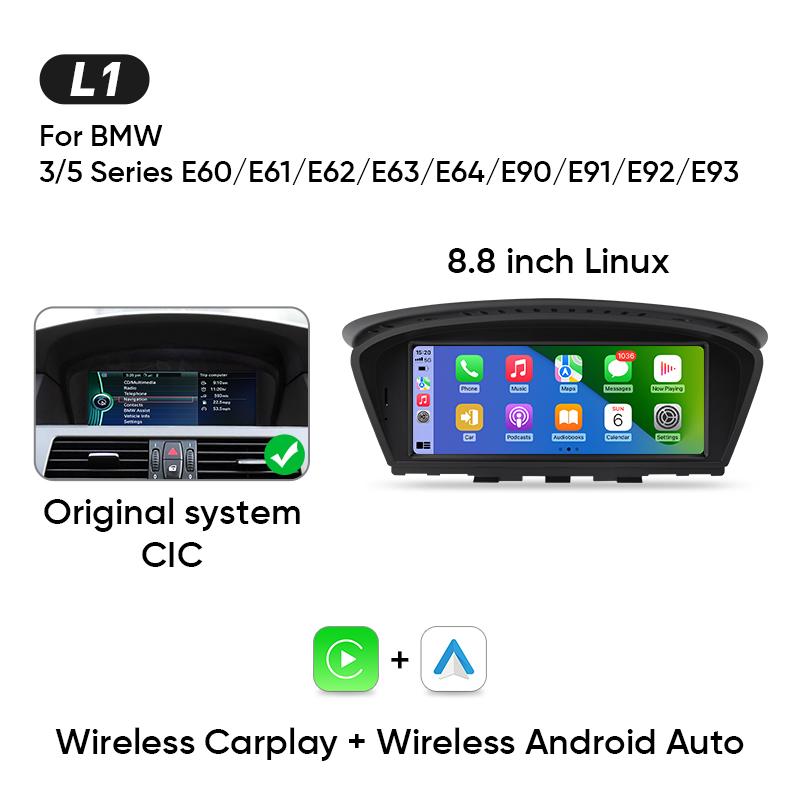 Ainavi 8,8palcové autorádio pro BMW řady 5 E60 E61 E90 E91 multimediální bezdrátové carplay android auto hlavní jednotka systém CCC CIC
