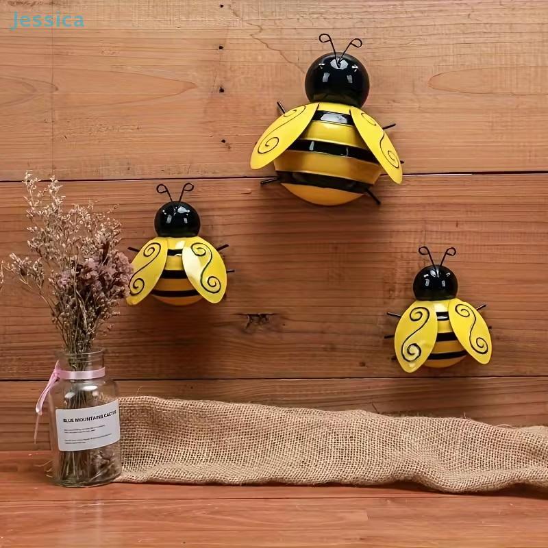 4Pcsset Wrought Iron Bee Hanging Ornament Garden Balcony Courtyard Metal Craft Wall Decoration