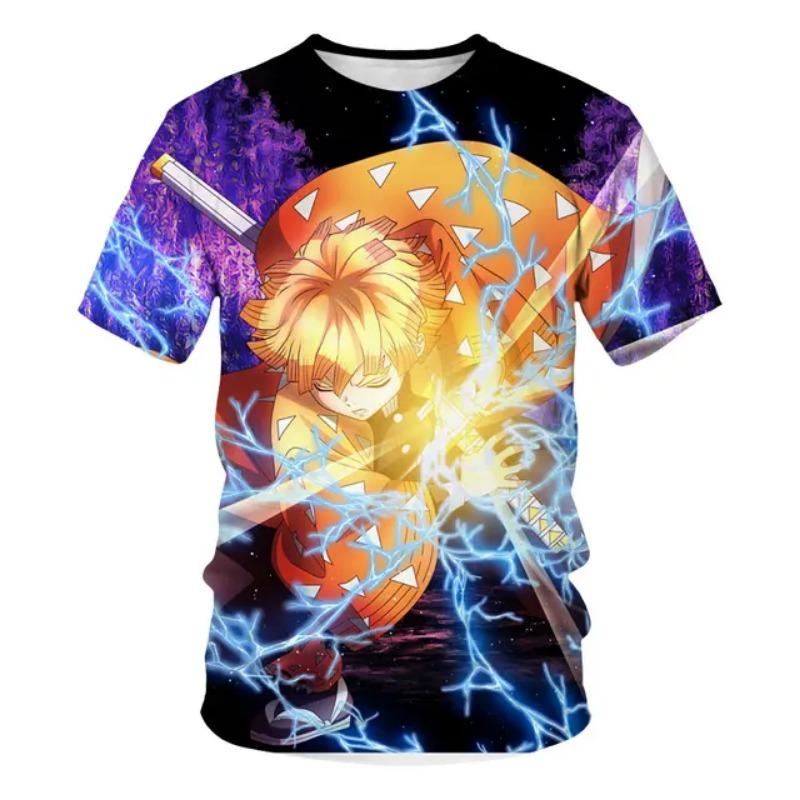 Japonské Kreslené 3D Tištěné Tričko Anime Demon Slayer Unisex Krátký Rukáv Ležérní Roztomilé Tričko Top