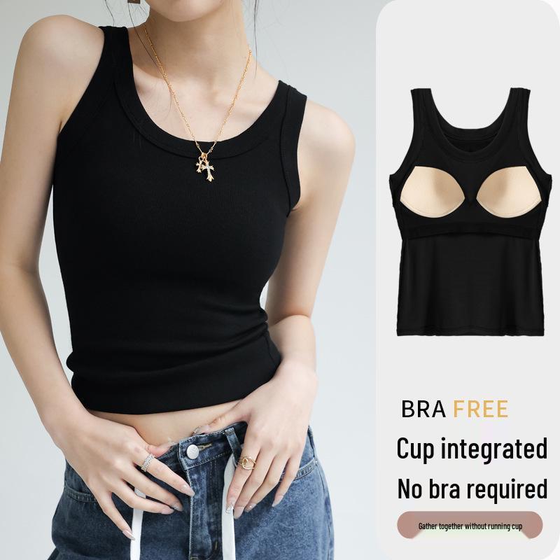 Damen Sommer Modal Geripptes Trägertop mit integriertem BH