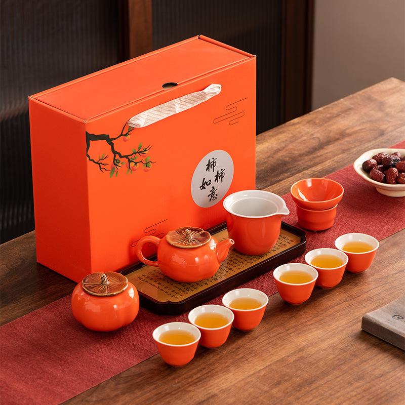 Ceramic Persimmon Persimmon Everything Goes Well Tea Set Gift Box Set Persimmon Teapot Tea Can Opening Gift Business Companion Gift