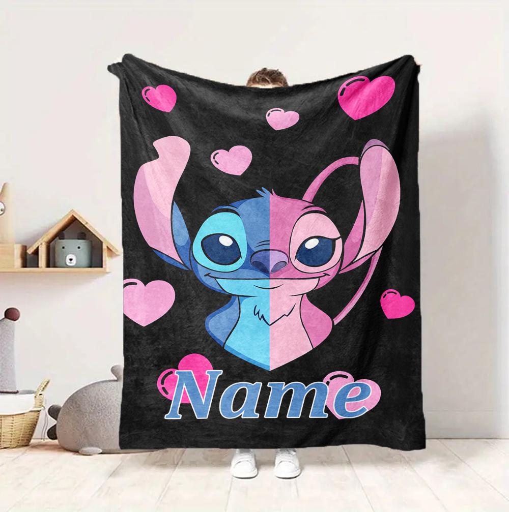 Custom Name Stitch's Sign Flannel Blanket Throw Blanket Soft Warm Sofa Bed Decor Unique Gift