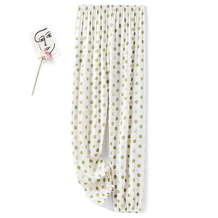 Dámské letní bavlněno-hedvábné pyžamové kalhoty: Lehký, Odolný proti komárům, Volný střih, Elastický kotník, Na pláž nebo na doma.