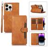 For iPhone 15 Pro Split Leather Stand Cover Multiple Card Slots Wallet Phone Case with Strap