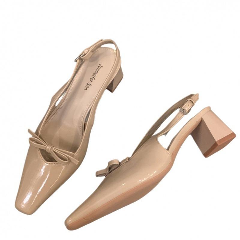 2025 spring and autumn new fashion versatile medium and high heel bag head sandals women's shoes French temperament empty single shoes