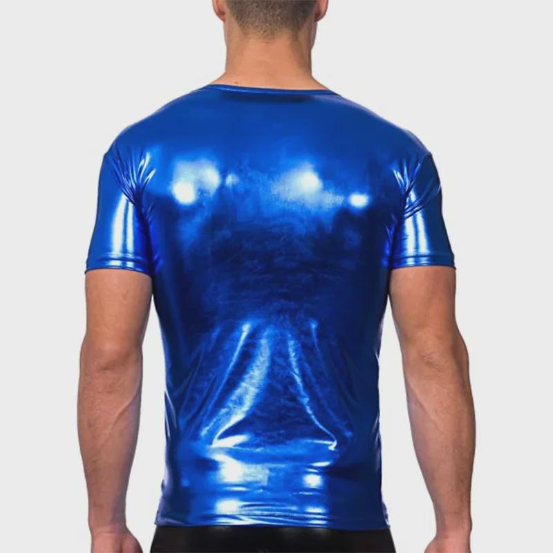Men's Summer Slim Trendy Short-Sleeve Shiny T-Shirt for Nightclubs
