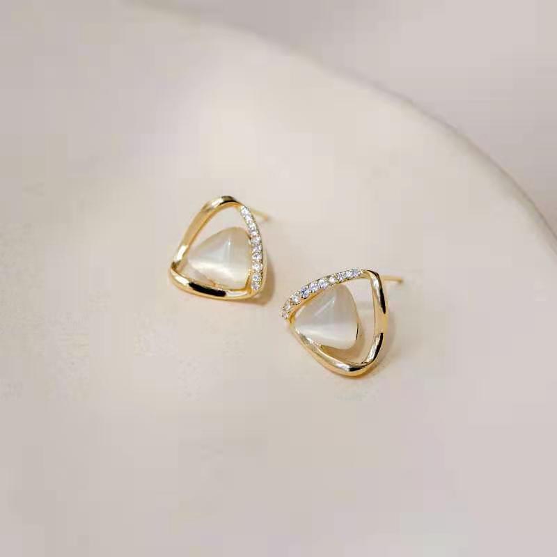 S925 silver needle opal stud earrings femininity geometric love premium earrings ins style Korean earrings collection