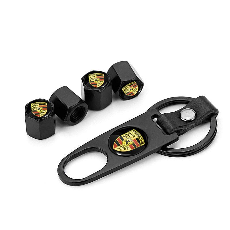 Car Wheel Tire Air Valve Caps with Keychain Accessories For Porsche Cayenne Panamera Macan Boxster 911 Carrera-GT 928 944 968