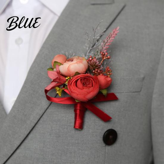 Long-lasting Color Corsage Men Suit Artificial Flower Wristlet Band Reusable