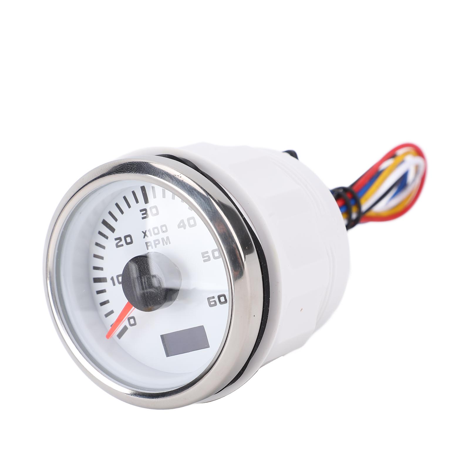 

52 мм 2 дюйма Автомобильный тахометр 6000 об/мин с счетчиком моточасов 7-цветная подсветка Комплект счетчика оборотов для грузовика, трактора, автомобиля, дома на колесах, лодки White Dial Silver Cover CX6228