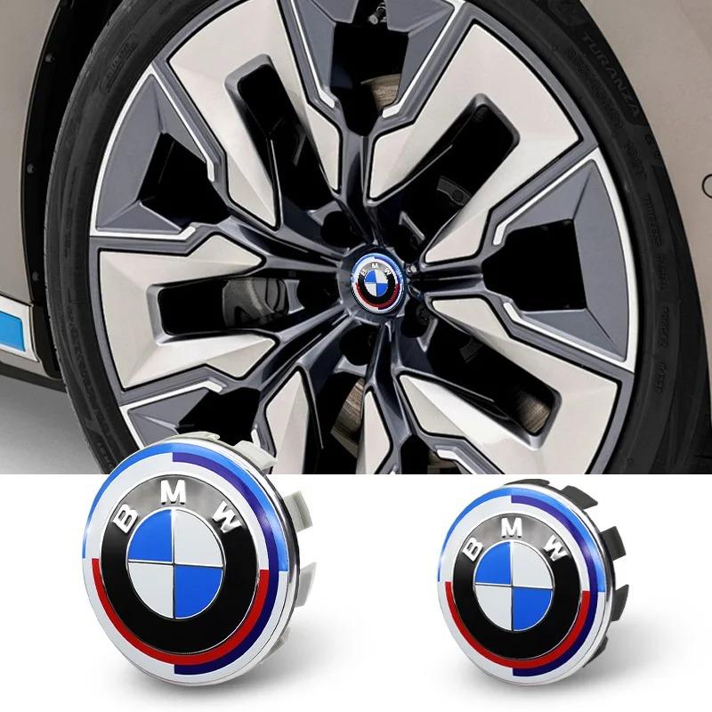 For B-BMW 50th Anniversary Logo 82mm+Rear Badge 74mm+Wheel HubCap 68mm+Steering Wheel Sticker 45mm New 7Pcs Front Hood Emblem XV1