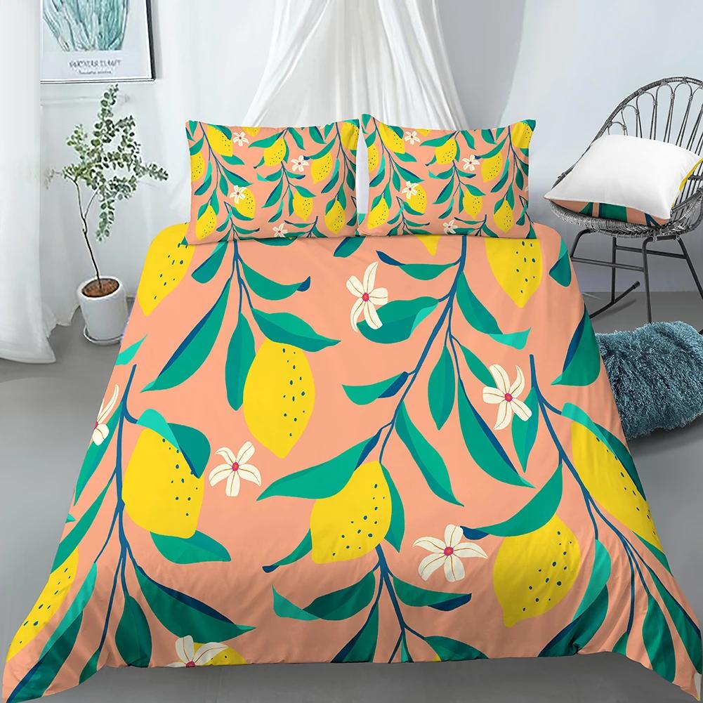 Lemon Printed Yellow Fruit Theme Duvet Cover Cute Cartoon Polyester Quilt Cover For Children Women Gifts For Bedroom Decorations
