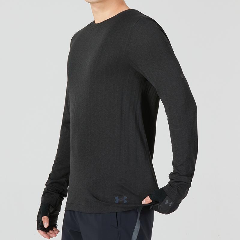 Under Armour Rush Seamless Solid Color Sports Casual Training Long Sleeve T-Shirt Men Tops Black 1373725-001