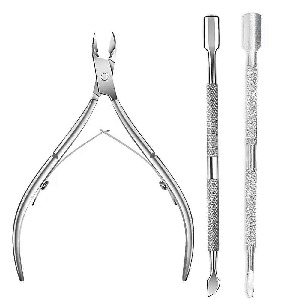 YIKOOLIN Cuticle Trimmer with Cuticle Pusher Nail Cuticle Nipper Professional Manicure Tools Stainless Steel Dual End Pusher