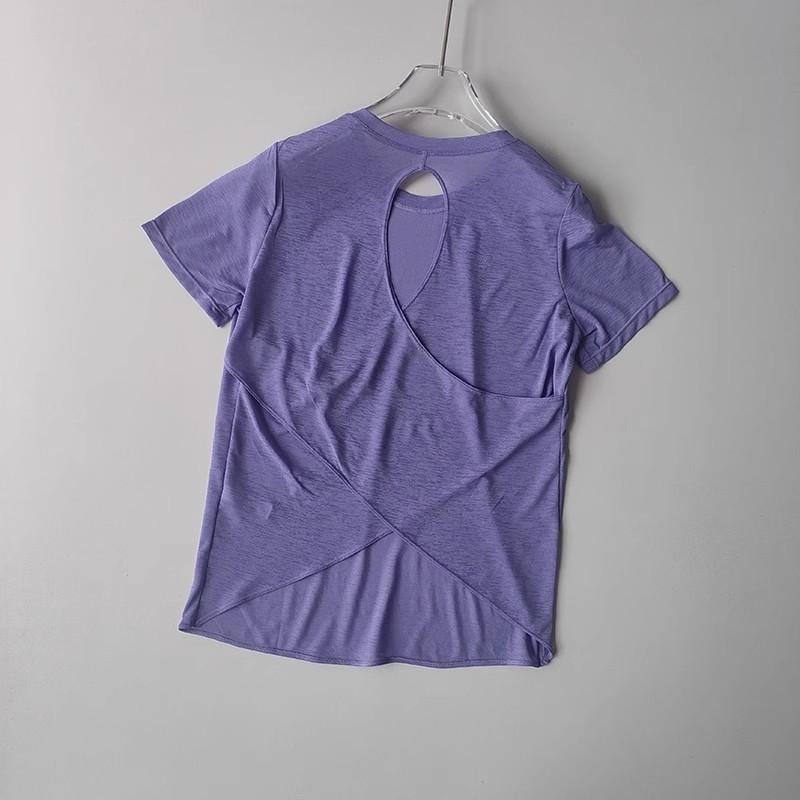 Enges Sport-T-Shirt für Damen, schnelltrocknend, kurzärmelig, Yoga-T-Shirt, Pilates-Fitness-Shirt mit ausgehöhltem Rücken, Lauf-T-Shirt