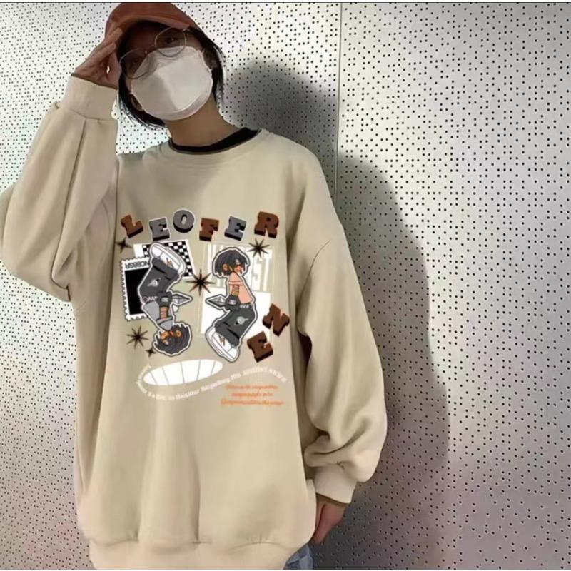 

Повседневная спортивная куртка с круглым вырезом для женщин, свободный ленивый стиль, приталенная, в стиле ретро, толстовка с мультяшным принтом для женщин, новый стиль осень-зима 2XL