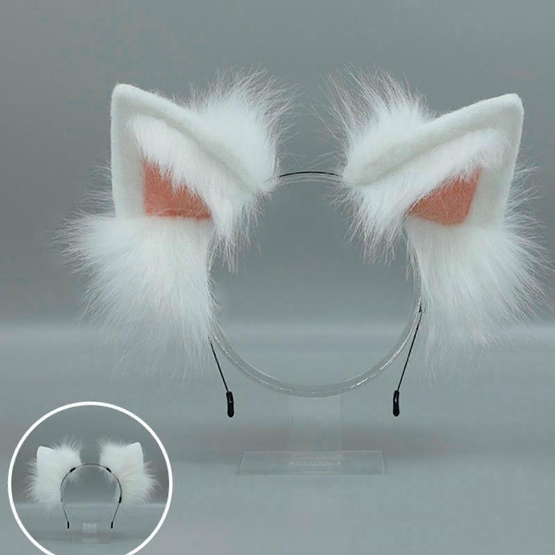 Anime Headband with Plush Beast Ear Cosplay Headpiece Costume Accessory Canine Dogs Ear Headband Halloween Party Decor Canine earband card