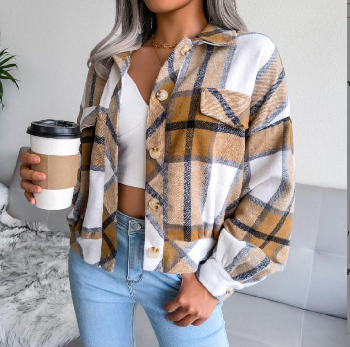 European & American Plaid Lantern Wool Long-Sleeve Coat for Women - Autumn/Winter Collection 2022.