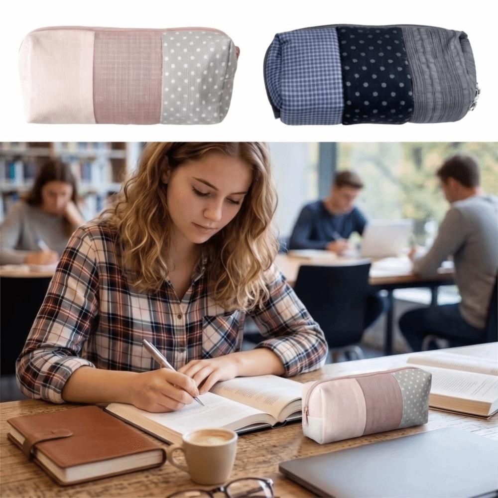 Patchwork Design Stationery Bag Plaid Pattern Patchwork Pencil Case Pencil Case Office Use