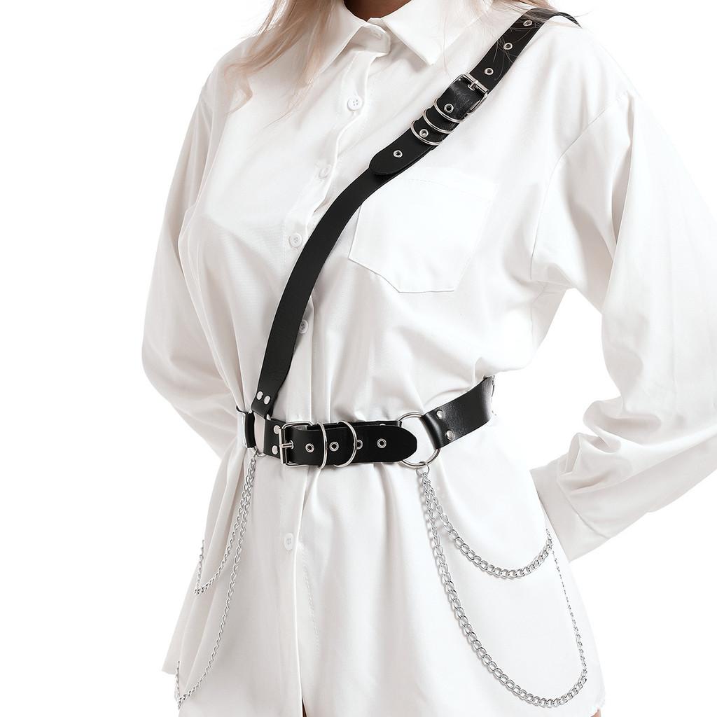 Chain Body Harness With Faux Leather For Party Wear