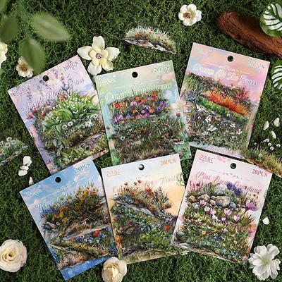 Wasserdichte PET-Blumenlandschafts-Aufkleber: Kreative Blumen-, Gras- und Pflanzen-Designs zur DIY-Journal-Dekoration