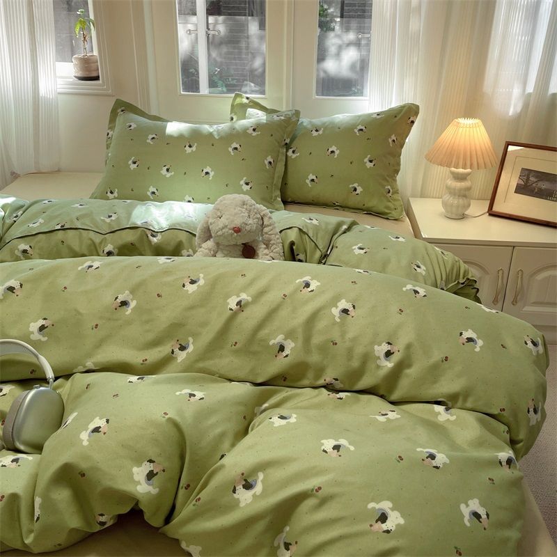 Floral Bedding Set with Duvet Cover,No Filling Flat Sheet with Pillowcases,Kids Queen Full Size Bed Linen,Boys and Girls New