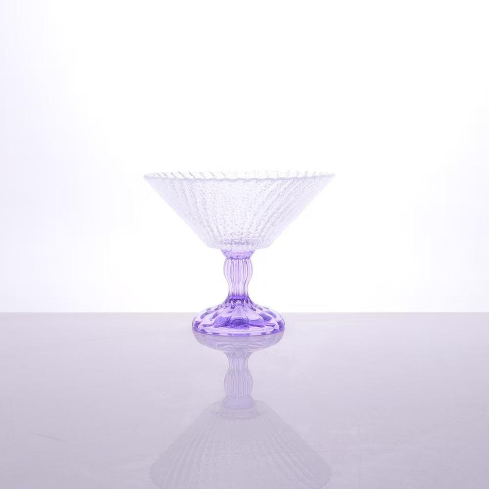 Creative High Aesthetic Engraved Glass Bowl Elegant Transparent High-leg Glass Cup Luxury Dessert Yogurt Cup Dessert Serving фиолетовый