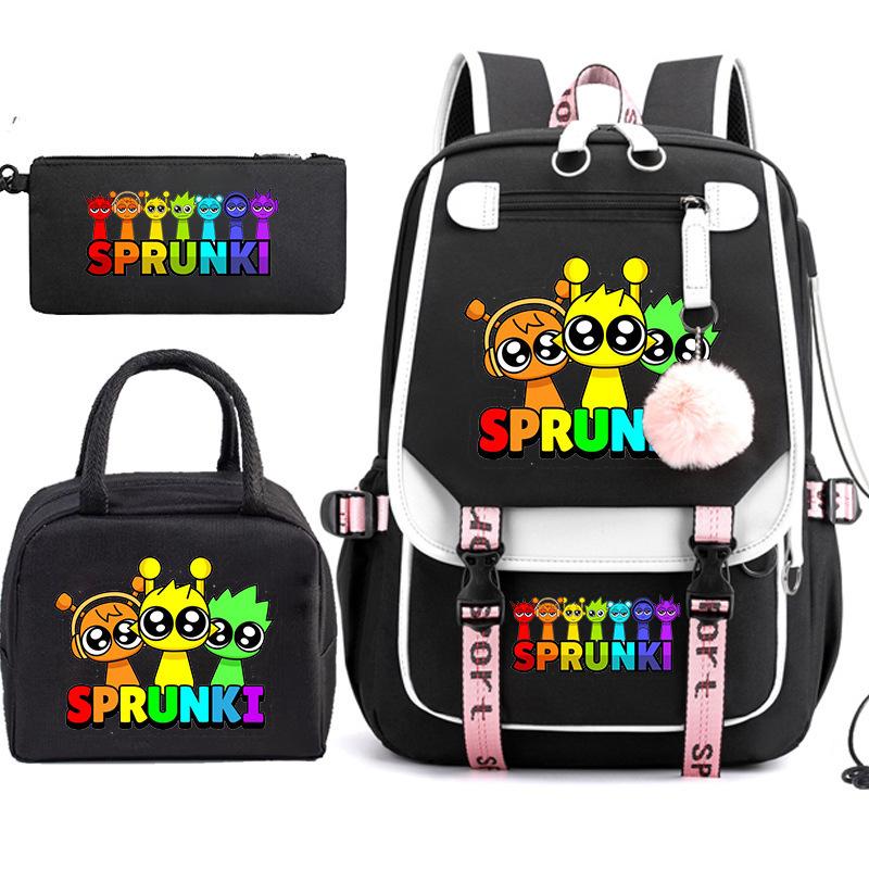 Large Capacity Schoolbag with Shoulder Strap; Student Three-piece Pencil Case Set