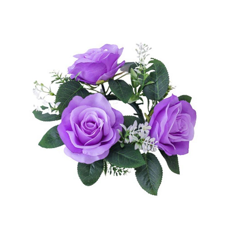 Artificial Rose Wreath for Candlestick Ornaments Silk Flower Garland Candle Holder Wreath Wedding Party Table Home Decoration