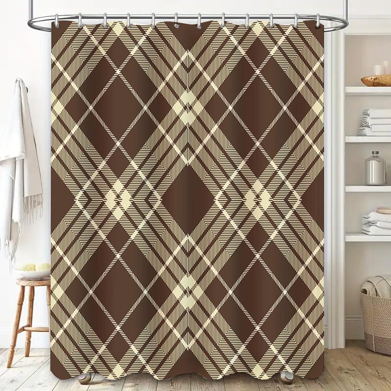Orange Blue Plaid Shower Curtainmodern Bath Decor With Waterproof Fabric For Home Bathroom Decoration Size Customizable