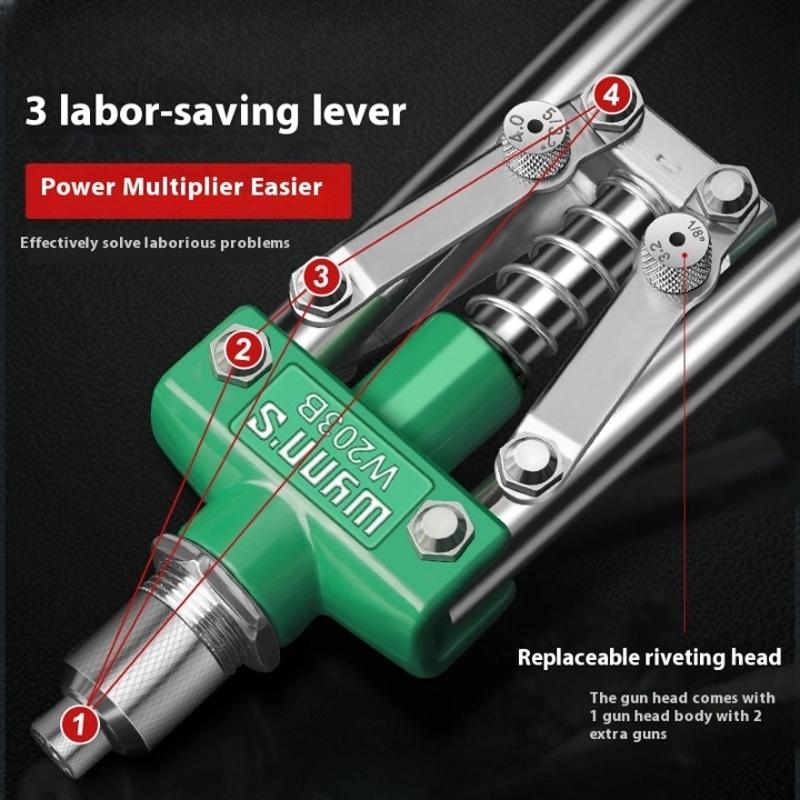 Manual Rivet Gun Set with 16 Sizes of Rivet Heads, Heavy-duty One-handed Rivet Gun Tool for Metal, Plastic and Leather