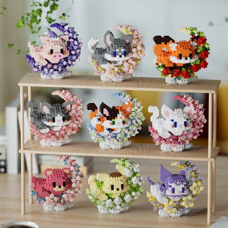Flower Moon Animal Micro Building Blocks Sanrio Cinnamoroll Losto Panda Cat Dog Fox 3D Model Mini Brick Figure Toys for Kid Gift