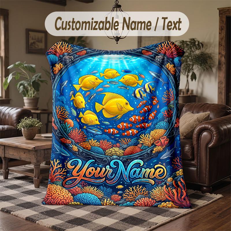 Underwater Coral Paradise 1 Theme Throw Blanket Custom Name Text Personalized Blanket Soft Cozy Blanket for Home Sofa Bed